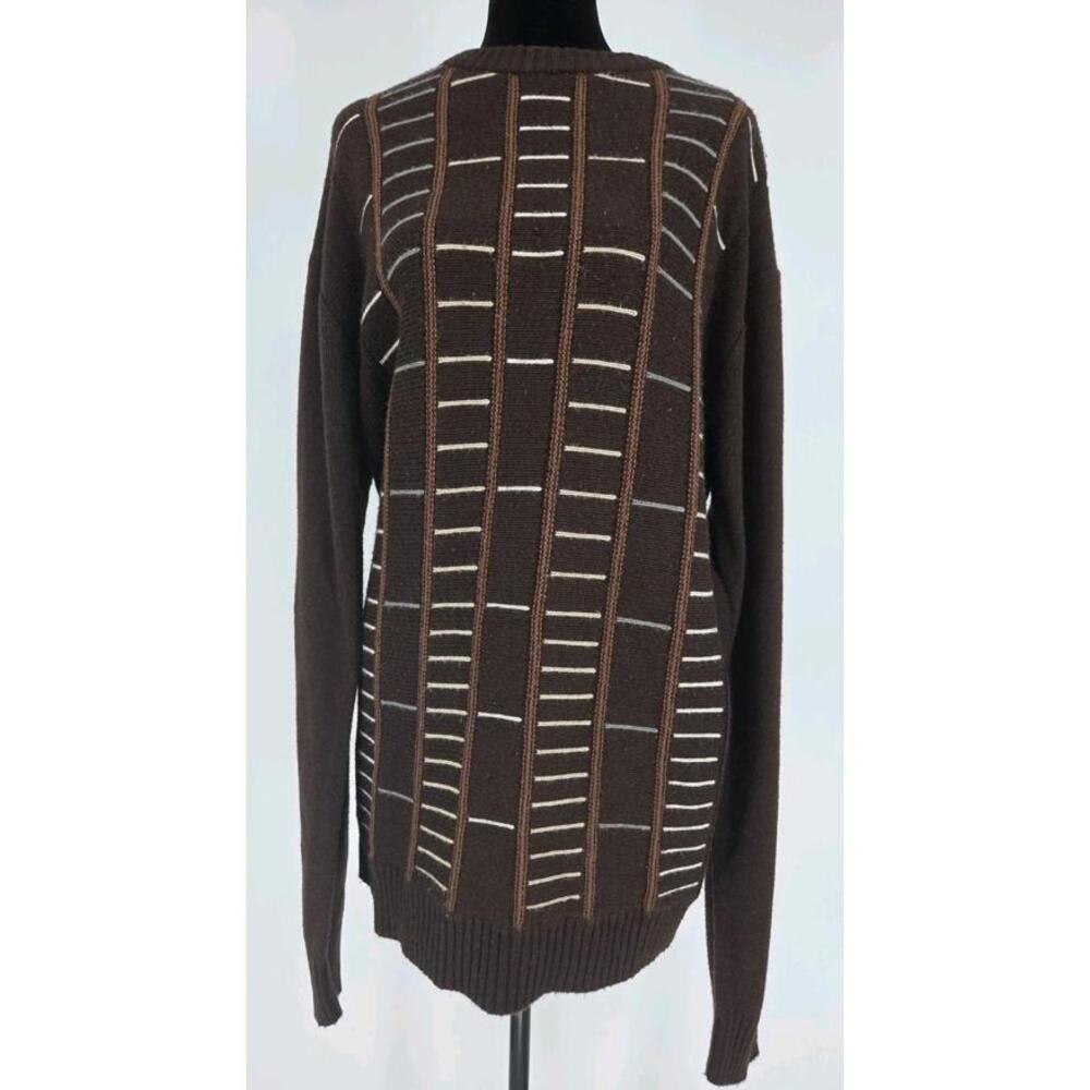 Vtg Trust Crewneck Grandpa Sweater XL Brown Pullover Striped Cozy Long Sweater‎